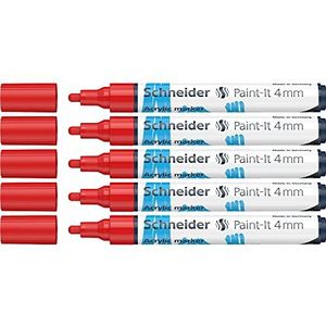 Schneider Paint-It acrylstiften (met 4 mm ronde punt, hoogdekkende acrylverf voor hout, canvas, steen en nog veel meer.) 5-pack, rood