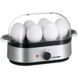 Cloer 6099 Eierkoker met akoestische melding, 400 W, voor 6 eieren, inzetstukken voor gepocheerde eieren, verwarmingsplaat met antiaanbaklaag, aluminium behuizing