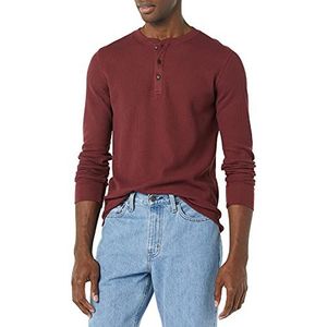 Amazon Essentials Men's Henley-shirt met lange mouwen, wafelpratoon en slanke pasvorm, Bordeauxrood, L