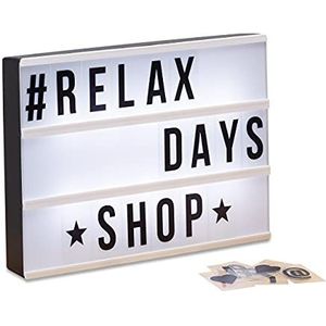 Relaxdays Light Box, lichtbox set met 85 tekens, letters, LED-lichtbord, HxBxD: 22 x 30 x 4,3 cm, wit/zwart