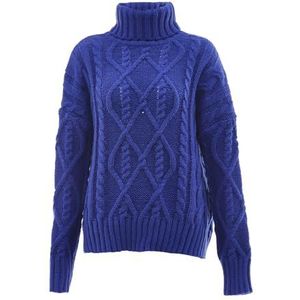 myMo Dames coltrui, trendy gestructureerde pullover polyester koningsblauw maat XL/XXL, koningsblauw, XL