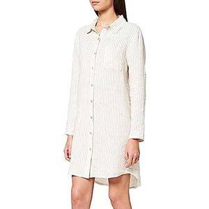 Bonateks Dames gestreept shirt Made of Pure Linen casual jurk, beige/wit, 36 EU, beige, 36