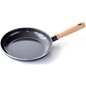 GreenChef Vintage Gezonde Keramisch Antiaanbaklaag 24cm Koekenpan Skillet, Wood Inspired Handle, PFAS-Free, Inductie Geschikt, Vaatwasmachinebestendig, Grijs