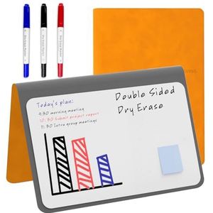 NEWYES Mini whiteboard A5, afwasbaar memobord, draagbaar whiteboard met 3 kleurstiften, geschikt voor het vasthouden van vergadernotities, boodschappenlijstjes, huishoudplan en to-do-lijsten, oranje