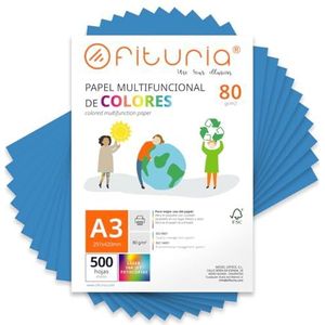 Kleurpapier, verpakking met 500 vellen A3, 80 g, kleurrijk papier voor knutselwerk, printer, scrapbooking, ideaal voor origami, Papyroflexia, kantoor en school (blauw, 500 h)