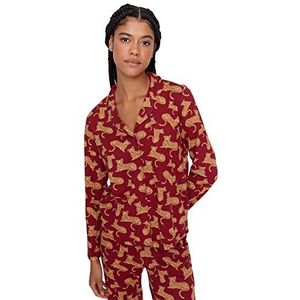 Trendyol Vrouwen Animal print Button gedetailleerde Midden Knit Shirt-Broek Pyjama Set, Bordeaux, XS