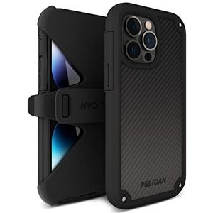 Pelican Shield Kevlar Series - iPhone 14 Pro Max hoesje 6,7 inch [Compatibel met MagSafe] [21FT militaire valbescherming] Magnetisch opladen iPhone hoesje met riemclip holster standaard - zwart