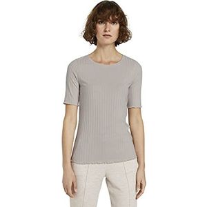 TOM TAILOR Dames T-shirt in geribbelde look 1021598, 20737 - Desert Sand Melange, S