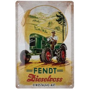 Nostalgic-Art Metalen Retro Bord, Fendt - Dieselross – Geschenkidee voor tractorfans, van metaal, Vintage design ter decoratie, 20 x 30 cm