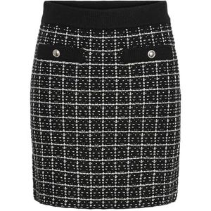 Pcnilja Hw Knit Rok Pa Bc, Zwart/Checks: wit en zilver Lurex, S