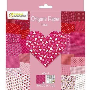 Avenue Mandarine OR518C - Origami Paper, Love – een verpakking met 60 vellen origami 20 x 20 cm 70 g (30 motieven x 2 vellen) – een vel met oogstickers inbegrepen – vanaf 5 jaar