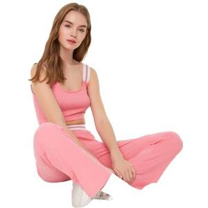 Trendyol Dames Loungewear Normale Taille Rechte Pijpen Broek Roze, roze, M