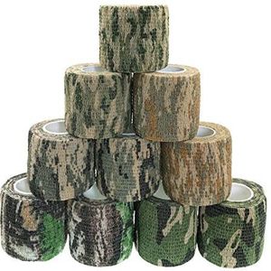 JZK 10 rollen zelfklevende camouflageband, niet-geweven elastische stealth camo tape, rekbare cohesieve camouflagetape voor jachtuitrusting, geweer, spiegelreflexcameralens, jachtgeweer, telescoop