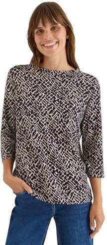 Cecil - Shirt - Eggplant red - 3/4 Mouwen - Met Minimal-print