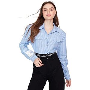 Trendyol Vrouwen Oversize Basic Shirt Kraag Geweven Shirt,Wit/Blauw,36, Wit/Blauw, 62