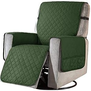 subrtex Fauteuilbeschermer, doorgestikt, stoelbekleding met armleuningzakken, omkeerbare stoelhoezen voor relaxstoel en televisie, machinewasbaar, legergroen, klein