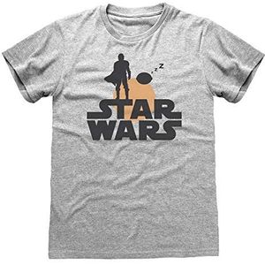 Popgear Star Wars Mandalorian Mando and The Child Silhouette Heren T-shirt Heather Grey, Grijs, S
