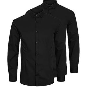 JACK & JONES Male overhemd 2-pack satijn super slim fit, zwart, L