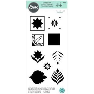 Sizzix Layered Clear Stamps Geo Repeat van Lisa Jones | 666144 | Stempelset van rubber voor kaarten, scrapbooking en papierhandwerk, 9-pack, wit, één maat