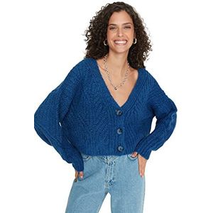 Trendyol Dames Regular Fit Basic Carmen Kraag Knitwear Cardigan Sweater, Indigo, M