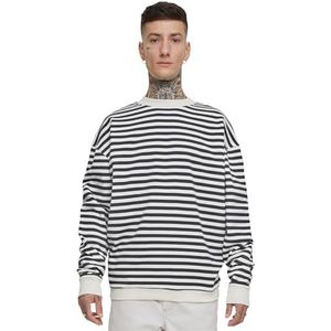 Urban Classics Gestreept sweatshirt met ronde hals voor heren, wit zand/zwart, L
