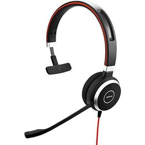 Jabra Evolve 40 MS Mono Headset – Microsoft Teams-gecertificeerde Koptelefoon voor VoIP Softphone met Passieve Noise Cancelling – USB-C Kabel met Controller – zwart