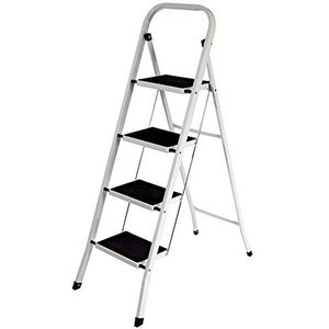 Home Discount® 4-staps ladder, Heavy Duty staal, opvouwbaar, draagbaar met antislipmat