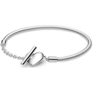 Pandora Zilveren armband voor dames Moments Hart T-Bar 599285C00, 21 cm, Zilver Sterling zilver, Niet van toepassing.