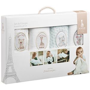 Sophie la Girafe – Set van 4 luiers Sophie la Girafe – wasbare luiers van 100% katoen voor baby's – veelzijdig inzetbaar – 70 x 70 cm – vanaf de geboorte