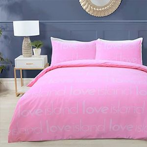 Sleepdown Love Island Stripe tv-show logo roze zacht onderhoudsvriendelijk dekbedovertrek dekbedovertrek dekbedovertrek met kussenslopen - kingsize (220 cm x 230 cm)
