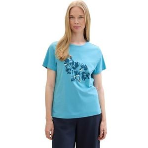 TOM TAILOR Basic T-shirt voor dames met print, 35313 - Light Teal Blue, XXS