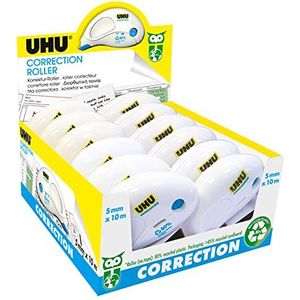 UHU Compacte correctieroller voor het snel, netjes en nauwkeurig corrigeren van teksten, wit dekkend, 12 stuks à 10 m x 5 mm