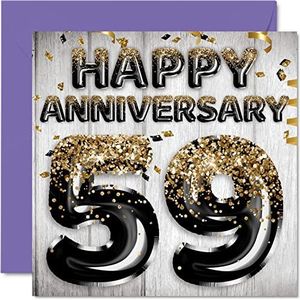 Geweldige 59-jarig jubileumkaart voor echtgenoot vriend vrouw vriendin - zwart goud glitter ballonnen - gelukkig 59 jubileumkaarten van familie, 145 mm x 145 mm wenskaarten voor vijftig jubilea