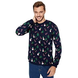 Trendyol Heren Kerstmis Lange Mouwen Regular Sweater, Donkerblauw, XL