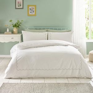 Catherine Lansfield Sint-jakobsschelp Border borduurwerk dubbele dekbedovertrek set met kussenslopen wit/groen