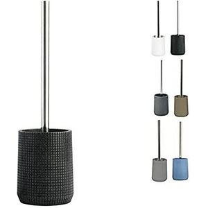 MSV Toilet/wc-borstel in houder - squares - kunststeen/metaal - zwart - 35 cm