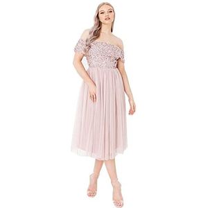 Maya Deluxe Schoudervrije jurk voor dames, hoge taille, bloemenpatroon, voor formele avondevenementen, bruiloftsgasten, bruidsmeisjes, roze., 54 NL