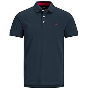 JACK & JONES Heren Slim Fit Polo Shirt JJEPAULOS Uni Zomer Shirt Kraag Korte Mouwen Basic Piqué Katoen, Navy blazer/detail: tonal/True Red/Slim, XS