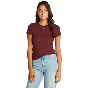 Tommy Jeans TJW Slim Essential Rib SS EXT DW0DW17383 S/S T-shirt, paars (Deep Rouge), XL, Paars (Deep Rouge), XL