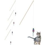 Relaxdays kattenhengel met muis, set van 5, interactief kattenspeelgoed, 106 cm lang, speelhengel voor katten, kleurrijk