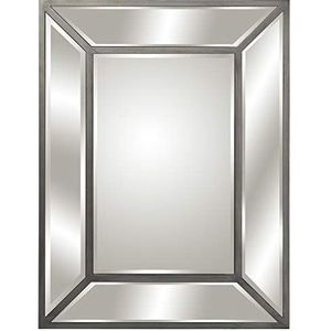 DRW Rechthoekige wandspiegel van hout en spiegel in zilver, 60 x 1,5 x 80 cm