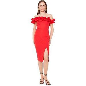 TRENDYOL Bodycon Fitted Woven Dress Midi, nauwsluitende geweven jurk, rood, 36