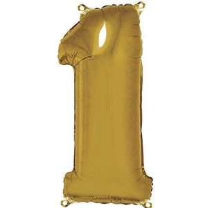 Rayher Hobby getal 1 folie-/partyballon, goud, 96 cm hoog, voor lucht- en heliumvulling