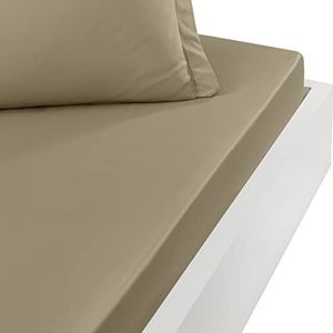 Home CASSIOPEE dh80pe-tau effen hoeslaken 80 draden muts 30 cm percale taupe 80 x 200 cm