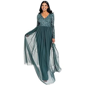 Maya Deluxe Dames Dames Jurk Mouw Voor Bruiloft Gast V-hals Hoge Rijk Taille Maxi Lange Lengte Avond Bruidsmeisje Prom, Emerald Groen, 48