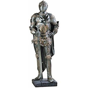 Design Toscano CL4256 The King's Guard middeleeuws decor halve schaal ridder pantser gotisch standbeeld, 99 cm, polyresin, tweekleurig metallic, goud, zilver