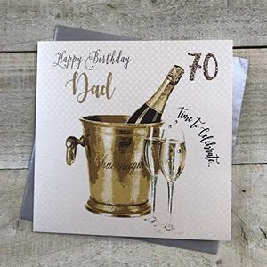 WHITE COTTON CARDS wbs70-d,""Dad 70 Happy Birthday, met champagne-emmermotief, voor de 70e verjaardag van vader, handgemaakt, wit