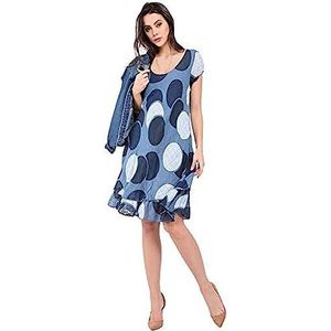 Bonateks, Vloeiende lange jurk met opgerolde ronde kraag en zakken, 100% linnen, De-maat: 36 Amerikaanse maat: S, satijn - Made in Italy, blauw, 36