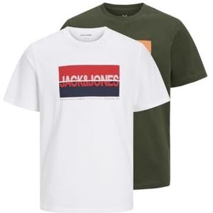 JACK&JONES JUNIOR Jongens T-shirt (verpakking van 2), Combu Green/Pack:w. Wit, 128
