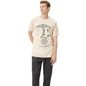 Koton Heren Space Bedrukt T-shirt Slim Fit Crew Neck Katoen, beige (052), S